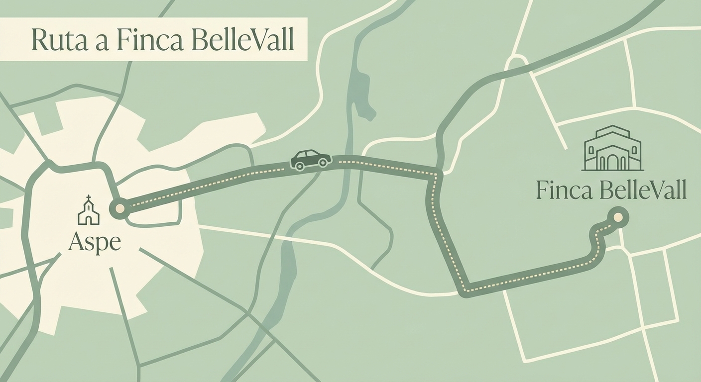 Mapa ilustrativo de la ruta desde Aspe hasta Finca BelleVall